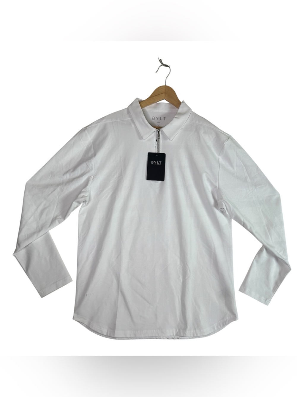 BYLT Premium Basics Lux Long Sleeve Zip Polo Shirt White Men's Size XL READ